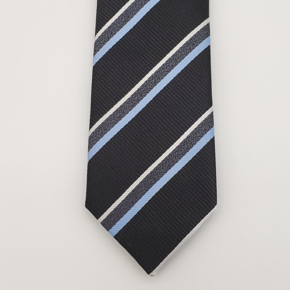 Laurant Bennet Milano Men's Dress Skinny Neck Tie Black Blue Stripe 57"L 2 1/8"W - Picture 6 of 8